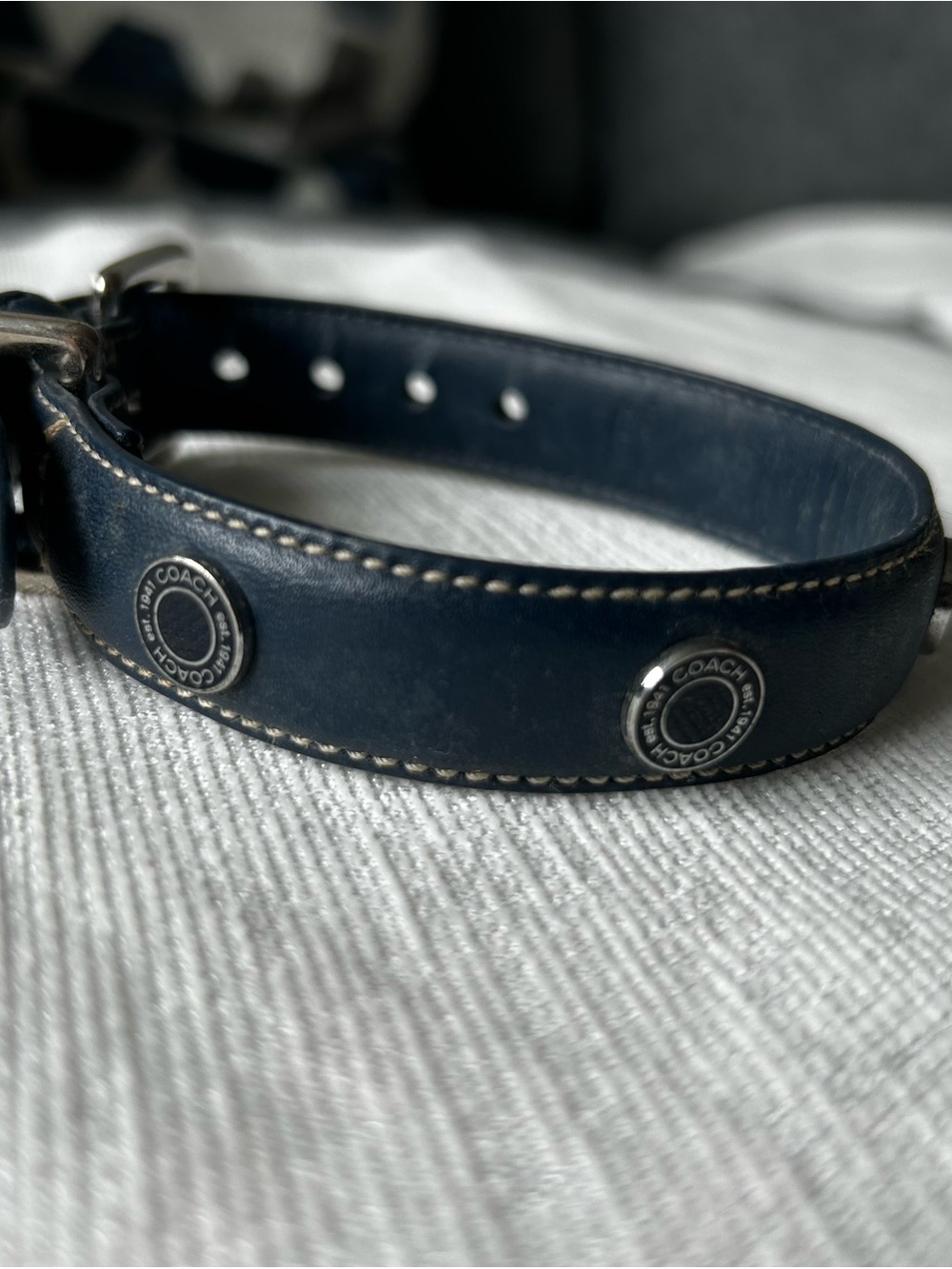 Coach Leather Blue Dog Collar with Silver-Tone Hardware and Coach Charm - Picture 3 of 10